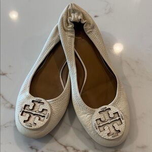 Tory Burch Ivory Leather Flats